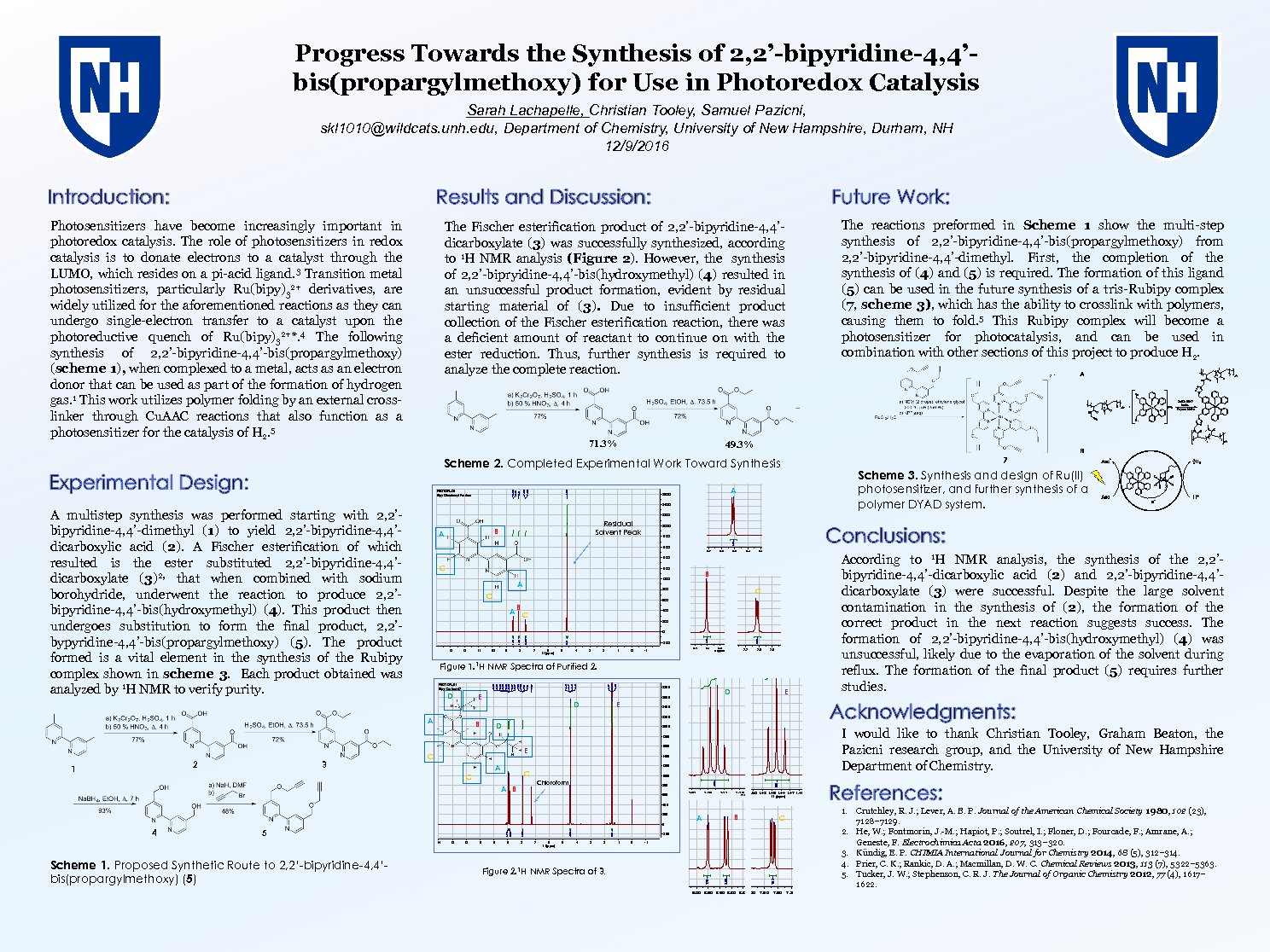 Progress Towards The Synthesis Of 2,2’-Bipyridine-4,4’-Bis(Propargylmethoxy) For Use In Photoredox Catalysis  by skl1010