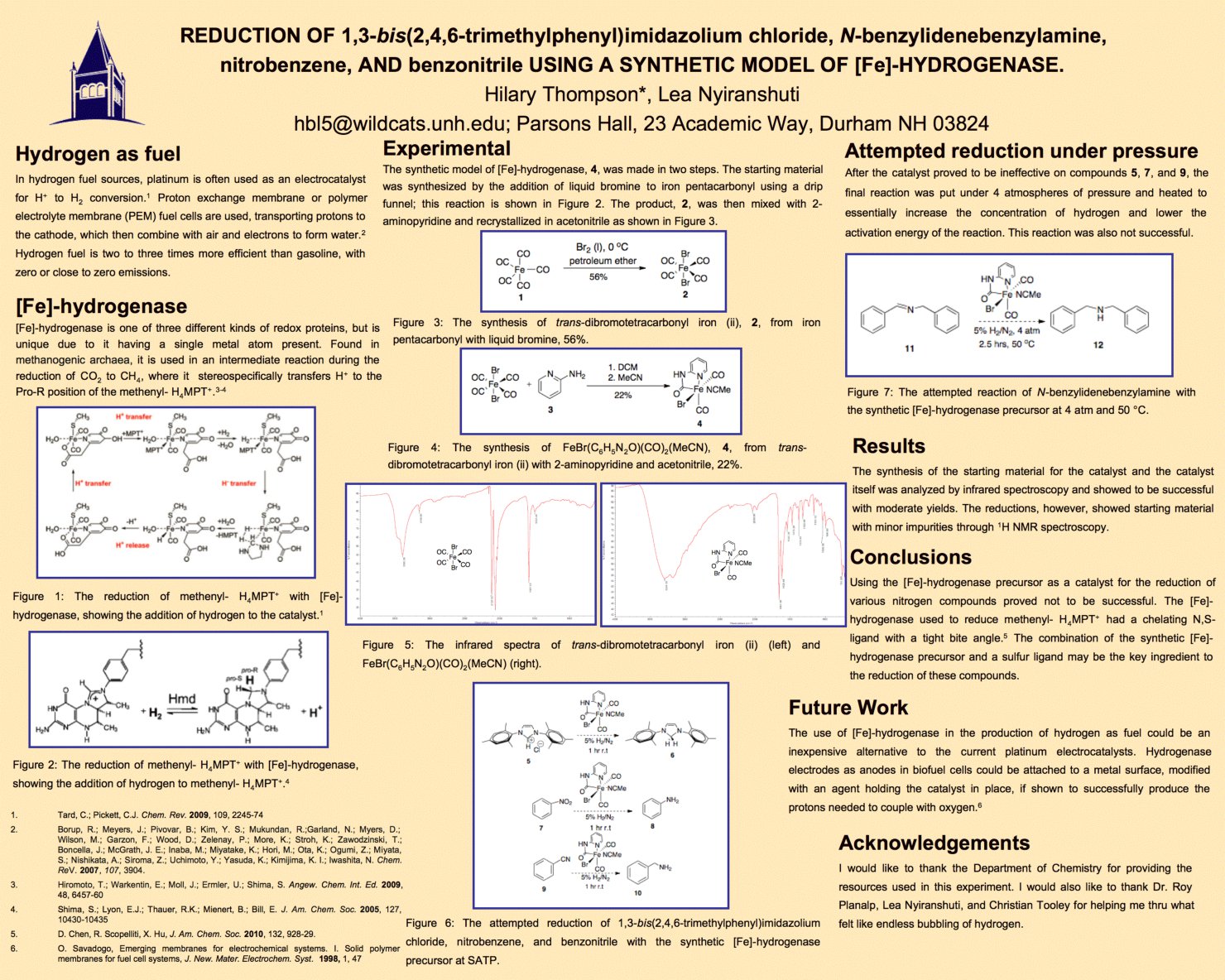 Reduction Of 1,3-Bis(2,4,6-Trimethylphenyl) Imidazolium Chloride, N-Benzylidenebenzylamine Nitrobenzene, And Benzonitrille Using A Synthetic Model Of [Fe]-Hydrogenase by hbl5