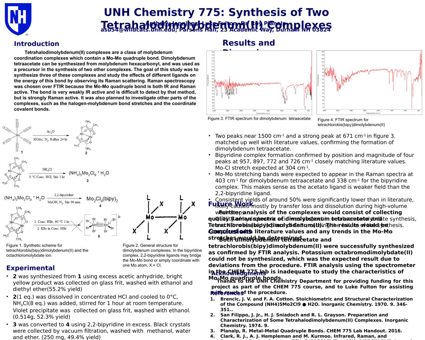 Unh Chemistry 775: Synthesis Of Two Tetrahalodimolybdenum(Ii) Complexes by asu54