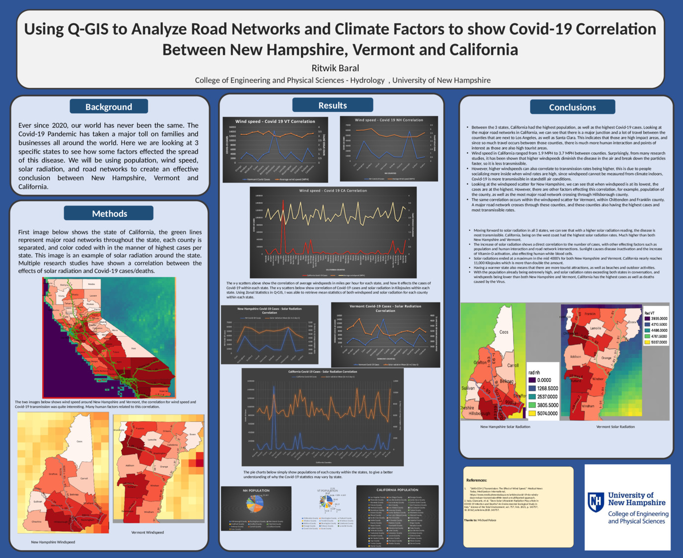 Using Q-Gis To Analyze Road Networks And Climate Factors To Show Covid-19 Correlation Between New Hampshire, Vermont And California by RitwikB