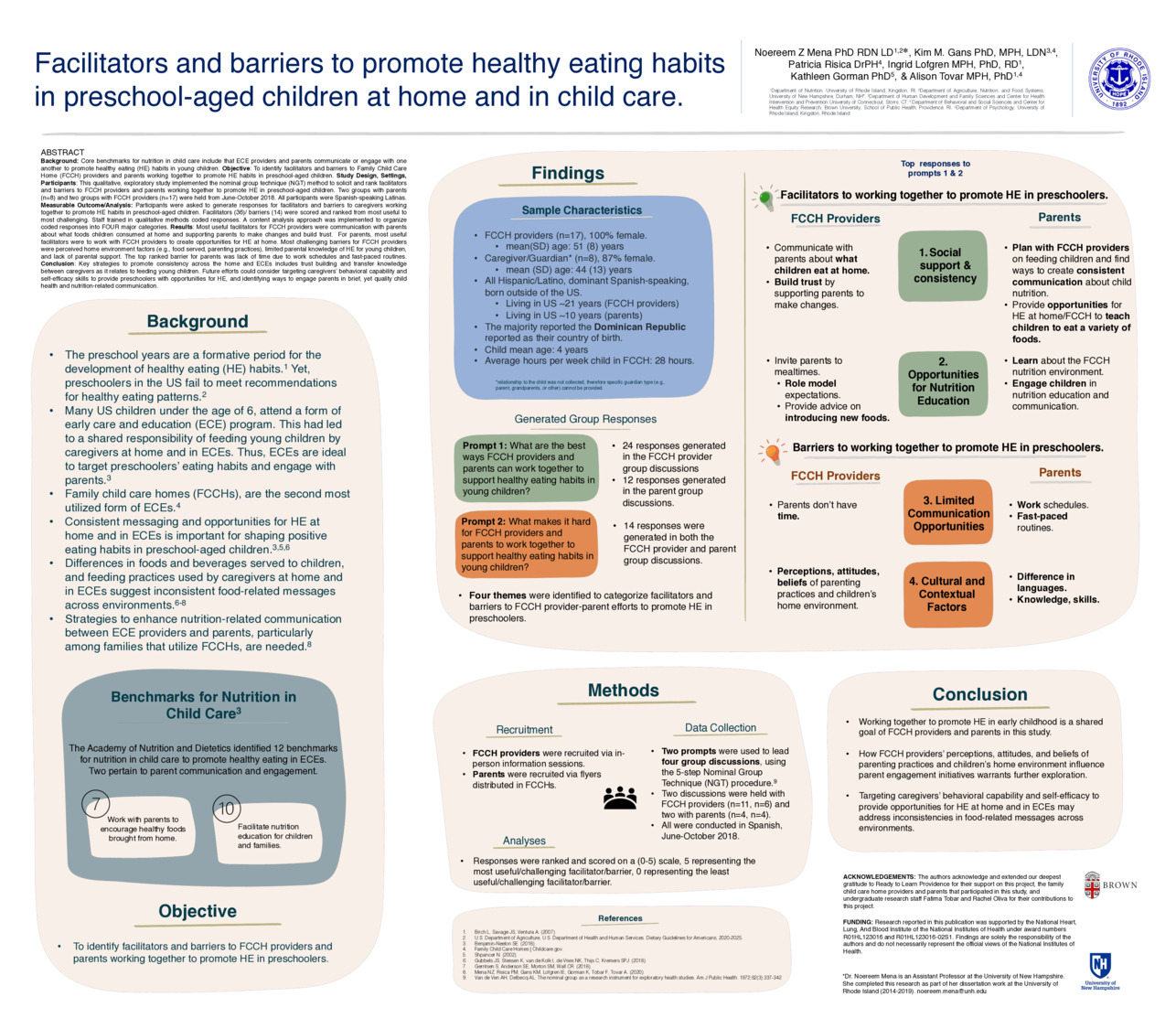 Facilitators And Barriers To Promote Healthy Eating Habits In Preschool-Aged Children At Home And In Child Care. by nzm1002